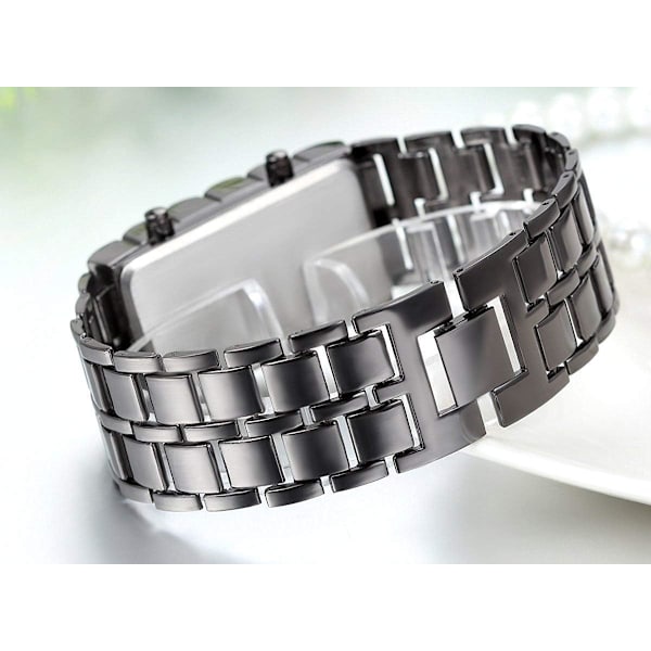 Lava-stil klocka i rostfritt stål för män, rödblå LED digital klocka, svart armbandsklocka