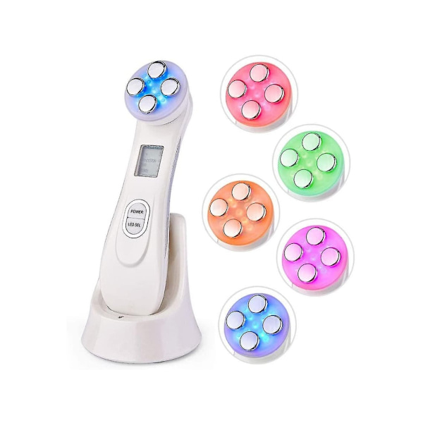 5-i-1 LED-ljusterapi Skönhetsapparat Ansiktsmassageapparat för Hudvård Akne Åtstramning Anti-Aging Vit YEMAESRE