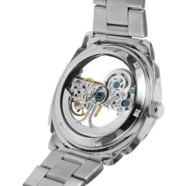 Trendiga steampunk automatiska armbandsklockor i rostfritt stål silver för män för olika tillfällen