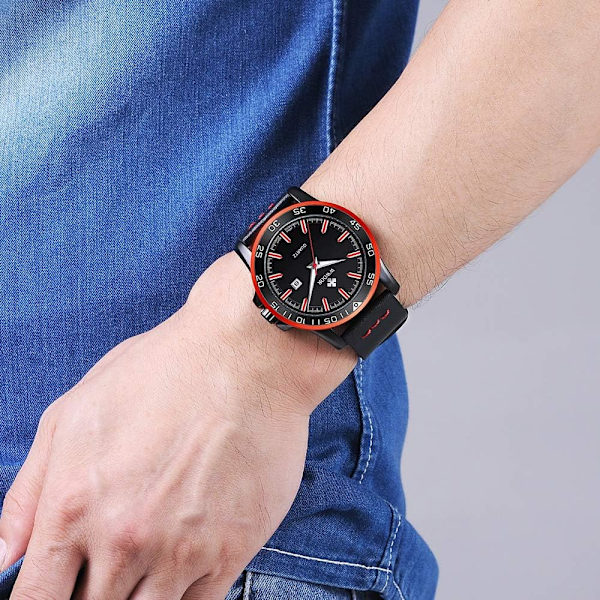 Ny Analog Herrklocka Lyx Svart Läderklocka Datum Quartzklocka Herr Sport Armbandsur