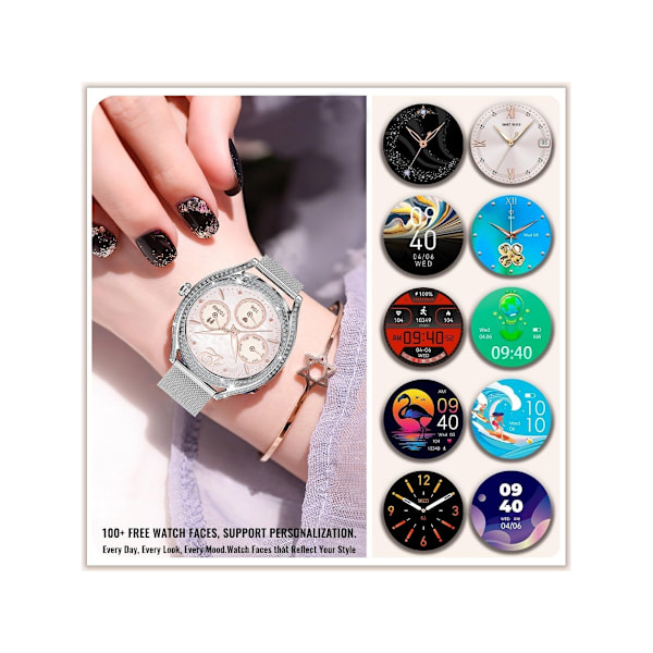 Smartklockor för Kvinnor Svara/Ring Samtal för Android Ios Telefoner 1.28 Amoled Full Touch Skärm Bling Smartwatch Dam