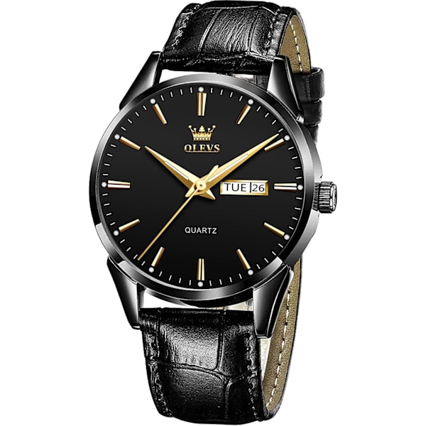Herrklockor brunt läder guld boett Analog kvarts mode affärs dress klocka dag datum Luminous vattentät casual herrarmbandsur