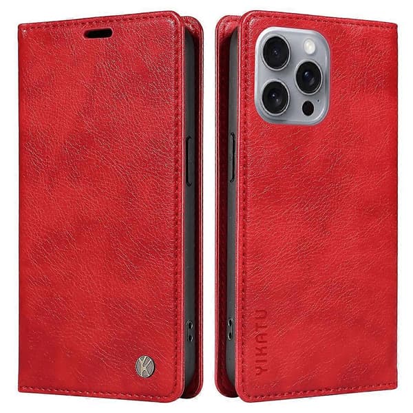 Plånboksfodral i läder med magnetlås för iPhone 16 Pro Max
