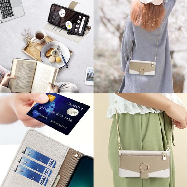 Wallet Case - Google Pixel 7 - PU Læder - Stødsikker - Skulderrem White Google Pixel 7