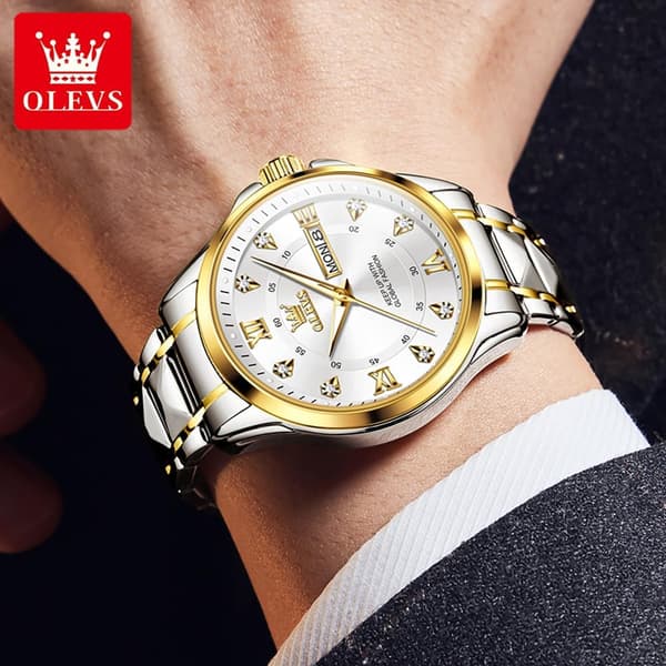 Herre Quartz Klokke Selvlysende Chronograph Vanntett (Gull Sølv)