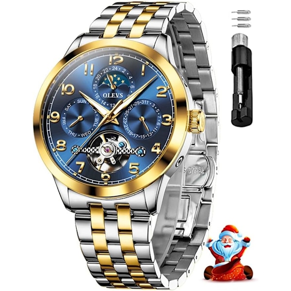 Automatisk herrklocka självuppdragande skelett mekanisk tourbillon klassisk lyx multi-kalender rostfritt stål vattentät armbandsur för män