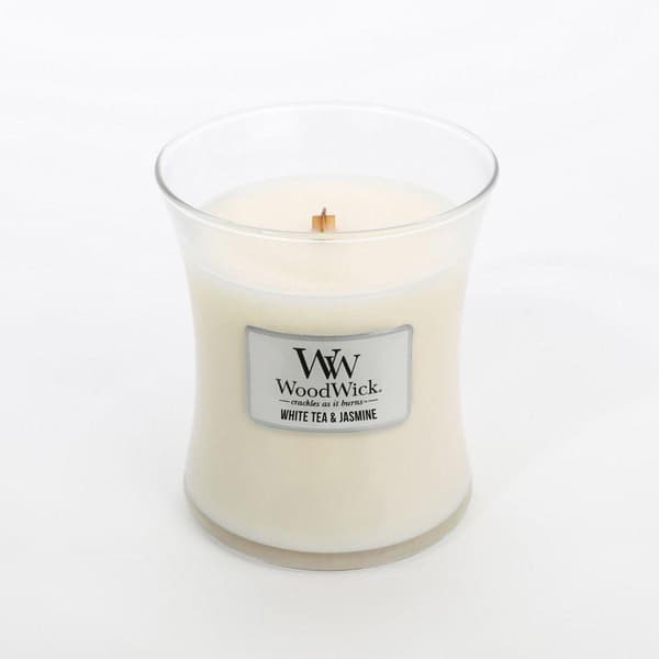 WoodWick Medium Valkoinen Tee & Jasmiini Transparent