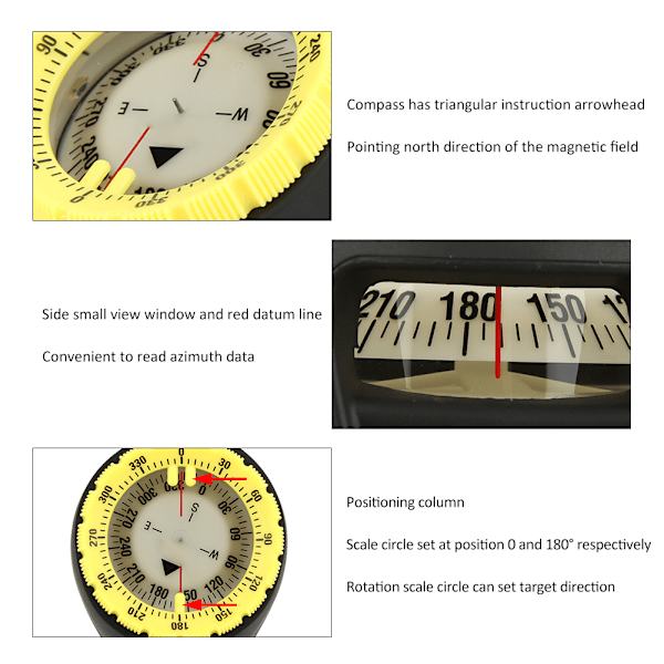 CP-991 Lätt & Stark Magnet 50M Klocka Balanserad Vattentät Under Vatten Luminous Dykning Armbands Kompass Gul