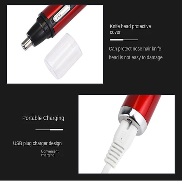 Genopladelig næsehårstrimmer til mænd Øretrimmer Elektrisk pleje red