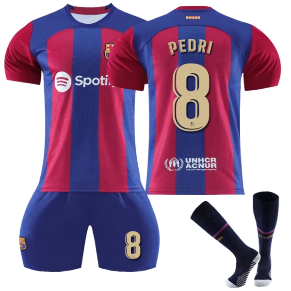 2023/24 Barcelona Home #8 Pedri fotballskjortesett Komfortabel M(170-175CM)