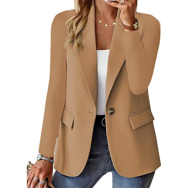 Dame Blazer Business Casual Blazere Langærmet Knap Ned Blazer Jakke KHAKI KHAKI L