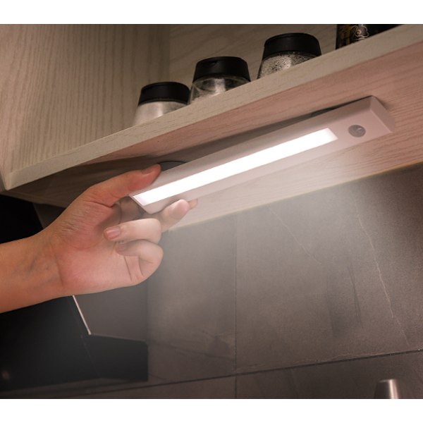 Garderobsbelysning, LED-lampa ljuslist med rörelsesensor, skåpbelysning Vit Hvid