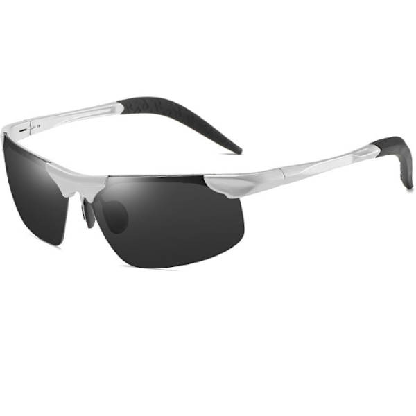 Miesten suorakulmaiset aurinkolasit, polarisoidut urheilulasit, kevyet aurinkolasit ajoon, pyöräilyyn, kalastukseen, UV-suojavalosuoja Silver frame black gray film