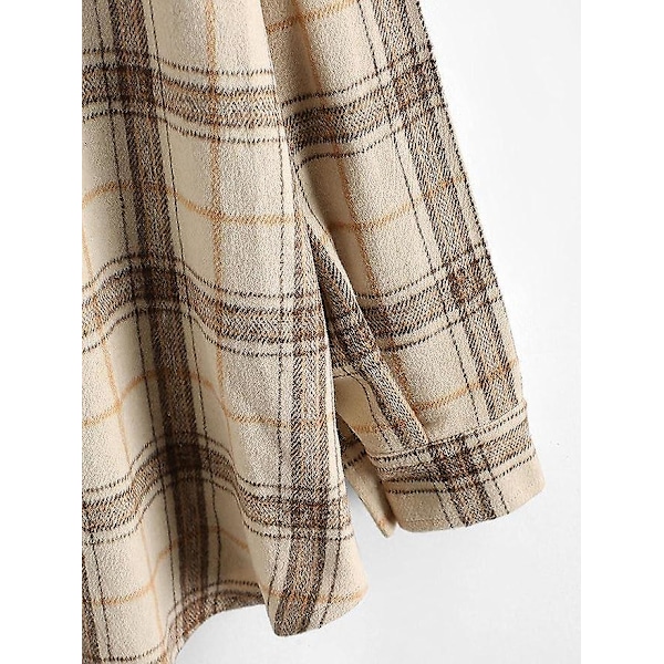 Ruudullinen pitkähihainen paita naisille Button Down villasekoitus ohut takki Casual puserotaskut Kahvi Coffee XL