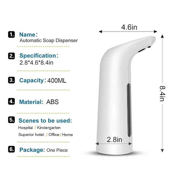 Automatisk såpedispenser berøringsfri gull 400ml white