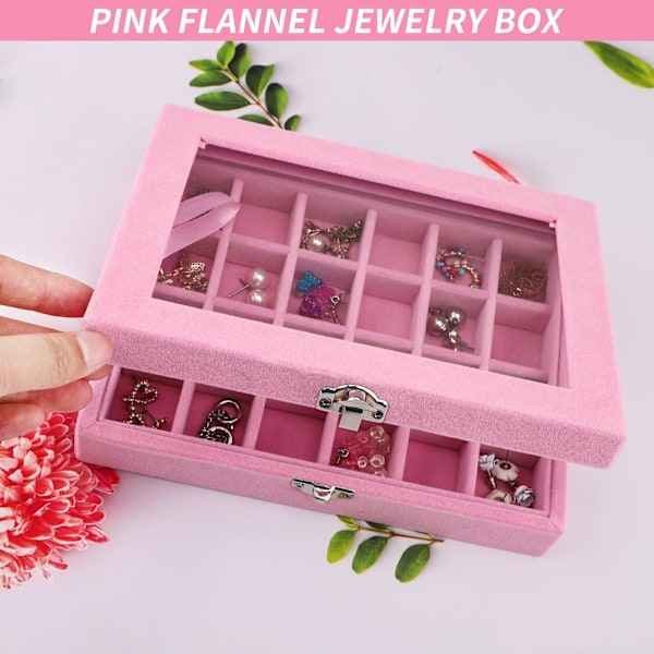 Korurasia Korujen Järjestäjä Renkaille Korvakoruille Kaulakoruille Korujen Näyttölaatikko Säilytyslaatikko Korujen Näyttökansi Pink 24 grid