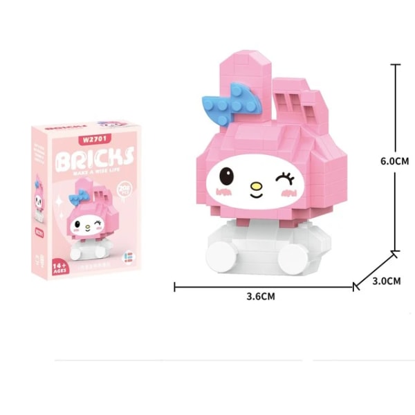 Byggkloss Sanrio Anime Figur Kuromi Monterade leksaker Dekorativ prydnad modell Min melodi Barnpussel Presenter respekteras My Melody x with box