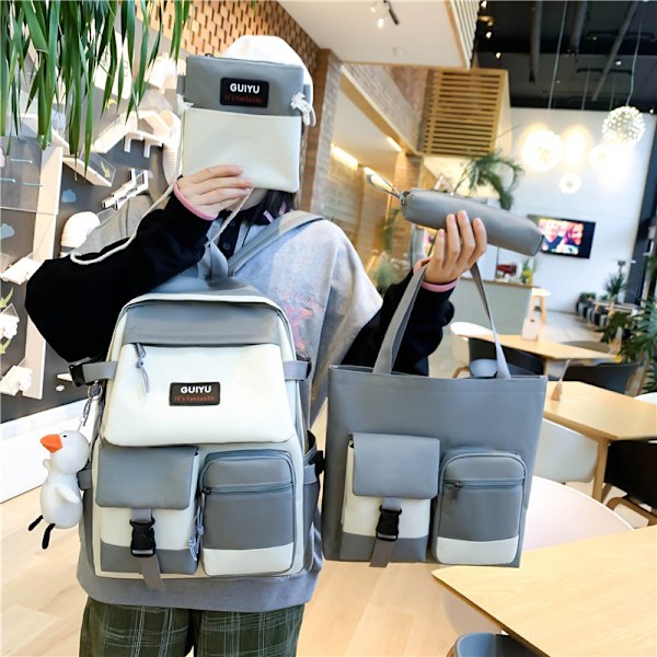 Stor Skolryggsekk for Studenter Koreansk Stil Kvinnelig Skolryggsekk Deep Red