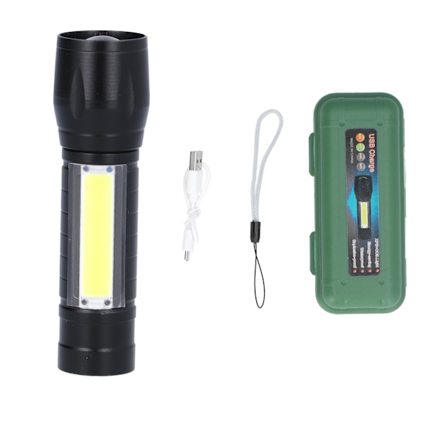 Portable USB Rechargeable Flashlight Zoomable Hand Lamp Torch Light with COB Sidelight