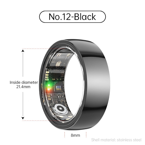 Smart Ring R1000 – Sömnmonitor, Bluetooth 5.0, Blodsyremätare Svart Svart 12