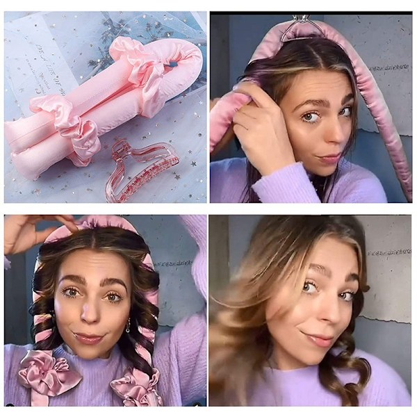 Satiini Heatless Curling Set Hiuksille, Täydelliset Kiharat, Ei Vaurioita black