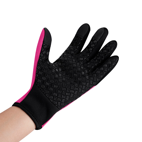 Udendørs Sportscykling Handsker Fuldfinger Tyk Fleece Touch Screen Vindtæt (Rose Red XL)