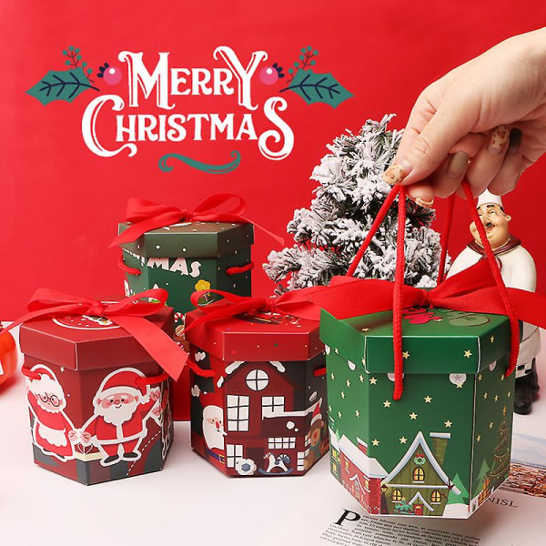 10 stykker juleemballasje Bæretau Julaften Gaveeske Godterigave Papirboks Kreativ sekskantet boks C
