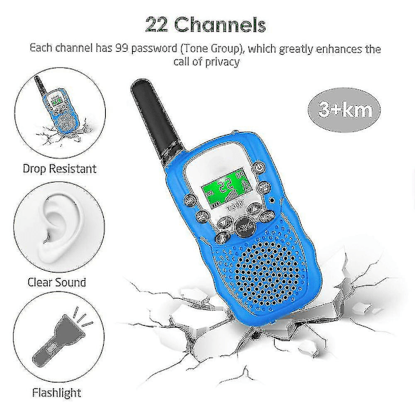 Lasten walkie-talkie -setti 3 kpl, 3 mailin kantama, taustavalaistu taskulamppu (rui)