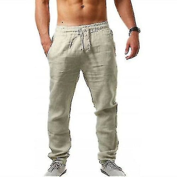Herre Casual Bomull Lin Løse Harem Bukser Strand Yoga Hippie Bukser 4XL 4XL Apricot Color
