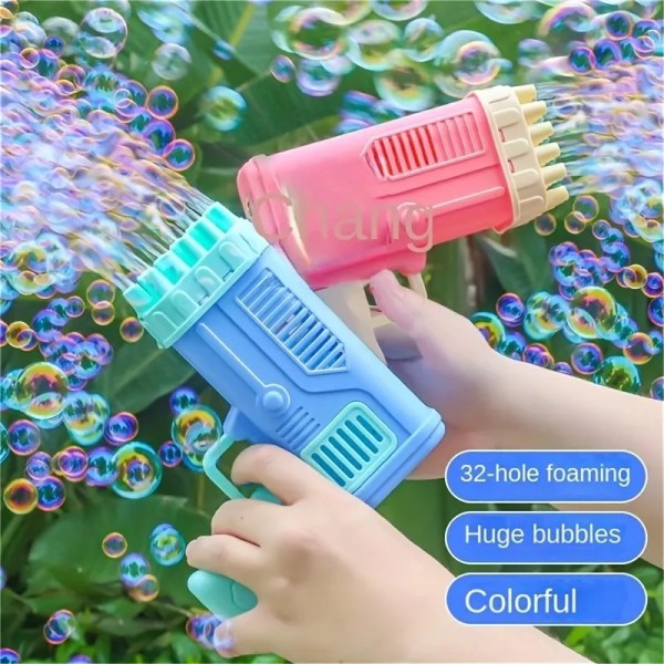 Børns 32 hullers boblemaskine elektrisk boblepistol udendørs forældre-barn bobleblæsende legetøj uden batteri boble vand respekteras Pink