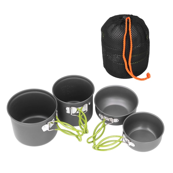 4pcs Camping Pot Kit Multi Layers Anti Scalding Design Camping Cookware Mess Kit with Folding Handle for Hiking Outdoor