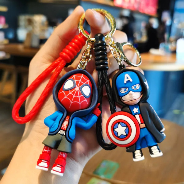 Marvel Spider Man Söt docka Nyckelring Actionfigurer Avengers Captain America Pendelleksaker Kawaii Bag Bilnyckelring Födelsedagspresenter respekteras Styles A