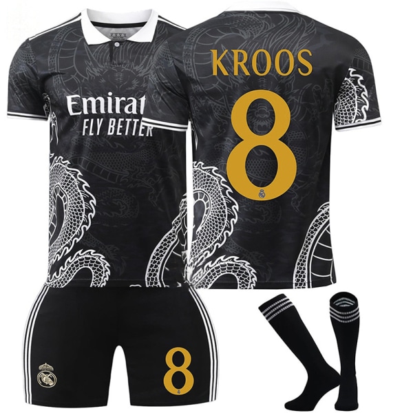 23-24 Real Madrid fotboll uniform drak mönster version barn vuxen träningsset sportlag uniform NO.8# XS