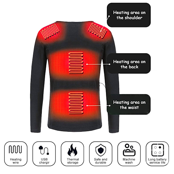 Uppvärmd Termisk Underkläder för Män Kvinnor Temperaturjusterbar Termisk Långärmad Topp Tvättad USB Isolerad Elektrisk Uppvärmning Underkläder