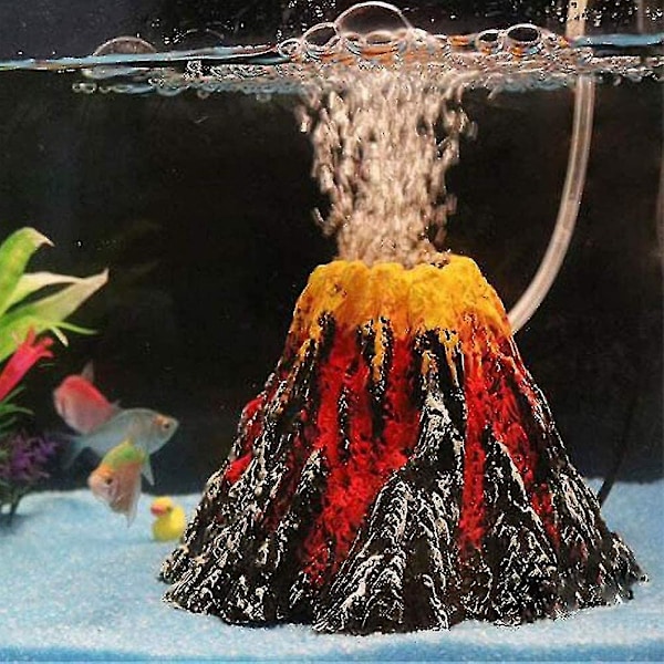 Akvarium Vulkan Ornament Kit, Färgglada LED Sten Bubbler Ljus, Luftsten Bubbler Vulkan