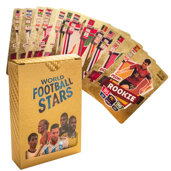 55 fotbolls sällsynta guldkort, ljusa färger, stjärnkort, födelsedagspresenter för barn och tonåringar