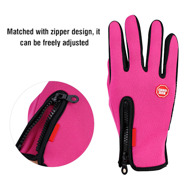 Udendørs Sportscykling Handsker Fuldfinger Tyk Fleece Touch Screen Vindtæt (Rose Red XL)