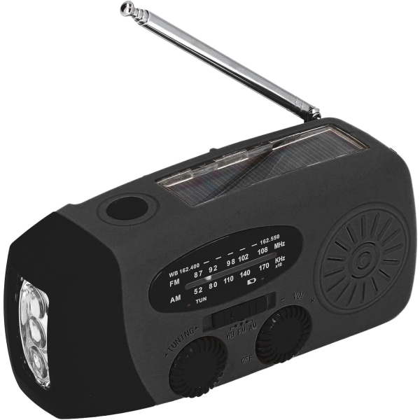 Solar Weather Radio Käsikampi Itsetoiminen kellokone Survival Radio LED taskulamppu 2000mAh virtapankki älypuhelimille-