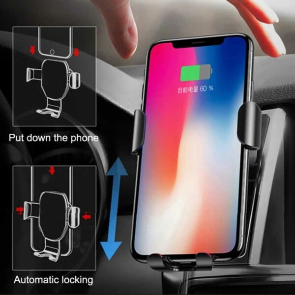 Trådløs Billader QI Mobiloplader med Mobilholder til Bil sort black