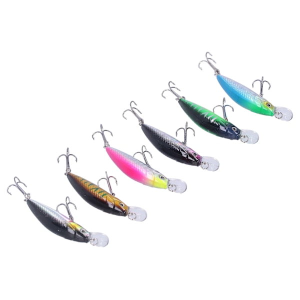 6 kpl Kalastusvieheitä Kovamuovia Minnow Crank Bait Kaksoiskoukuilla Bass Crankbait Wobblers