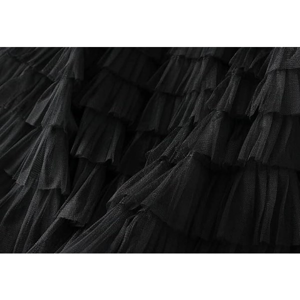 Lång Maxi Tyllkjol Dam A-linje Volanger Mesh Höghögd Kjolar Underkjol Svart Black Black L
