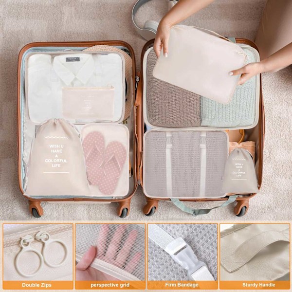 Reseorganiserare Packkuber till Resväska 7st Väskinsatser Beige beige
