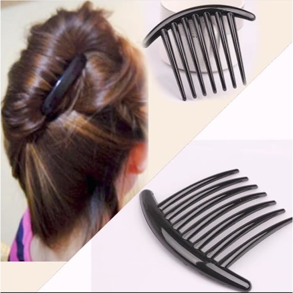 Hårkam 2-pack plast sidokam hår twist kam fransk twist kam hårklämmor med tänder för fint hår accessoarer för kvinnor flickor, svart