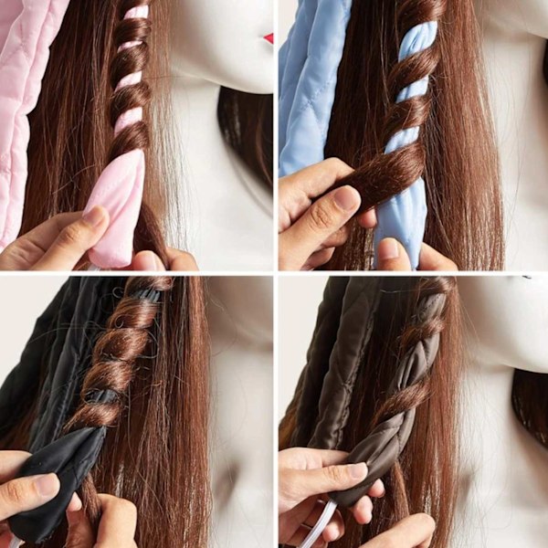 Värmelös Locktång 8 Lockar - Lockigt Hår Utan Värme - Hair Curler rosa pink