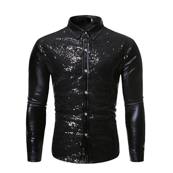 Langermet paljettskjorte for menn for fest black black M