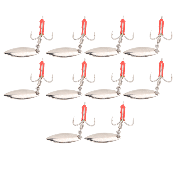 10st Fishing Paljett Wobble Lures Hard Rostfritt Stål Spinner Baits med Diskant KrokSilver