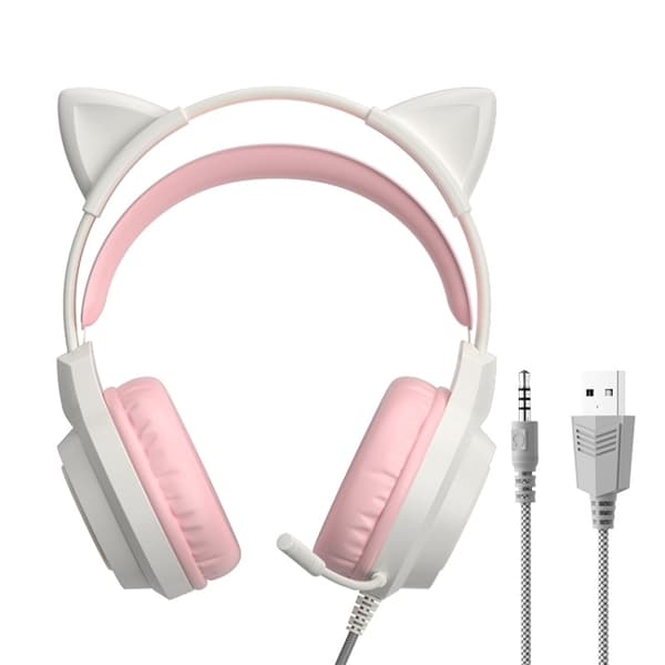 G35 Sød kat RGB hovedmonterede kablede gaming-hovedtelefoner Rosa