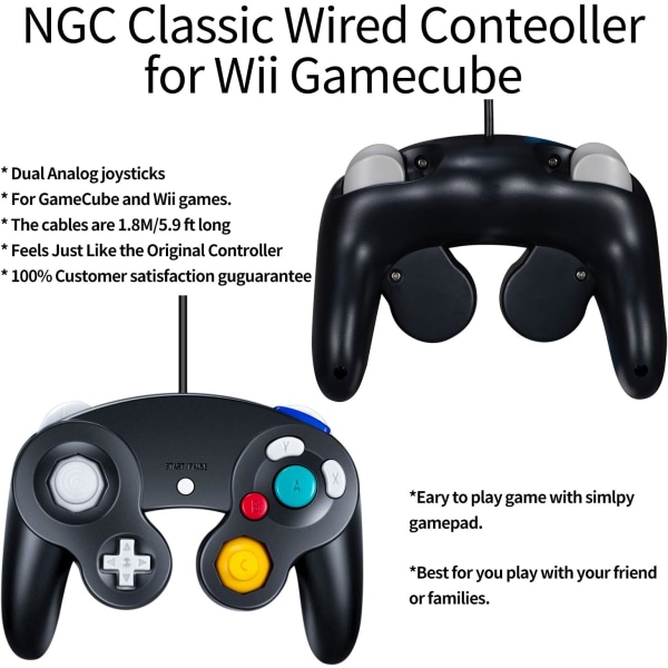 Ave Gamecube Controller, Wired Controllers Classic Gamepad 2-Pack Joystick til Nintendo og Wii Console Game Remote Silver