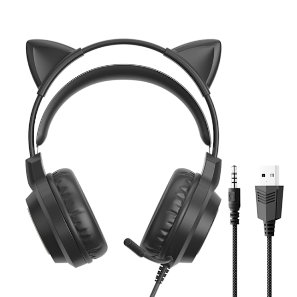 G35 Sød kat RGB hovedmonterede kablede gaming-hovedtelefoner Svart