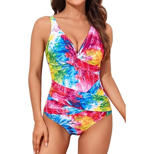 Naisten uimapuku vatsan hallinnalla, hoikentava yksiosainen uimapuku, retro rypytetty push-up, vintage-pehmustettu Color Tie Dye Color Tie Dye M